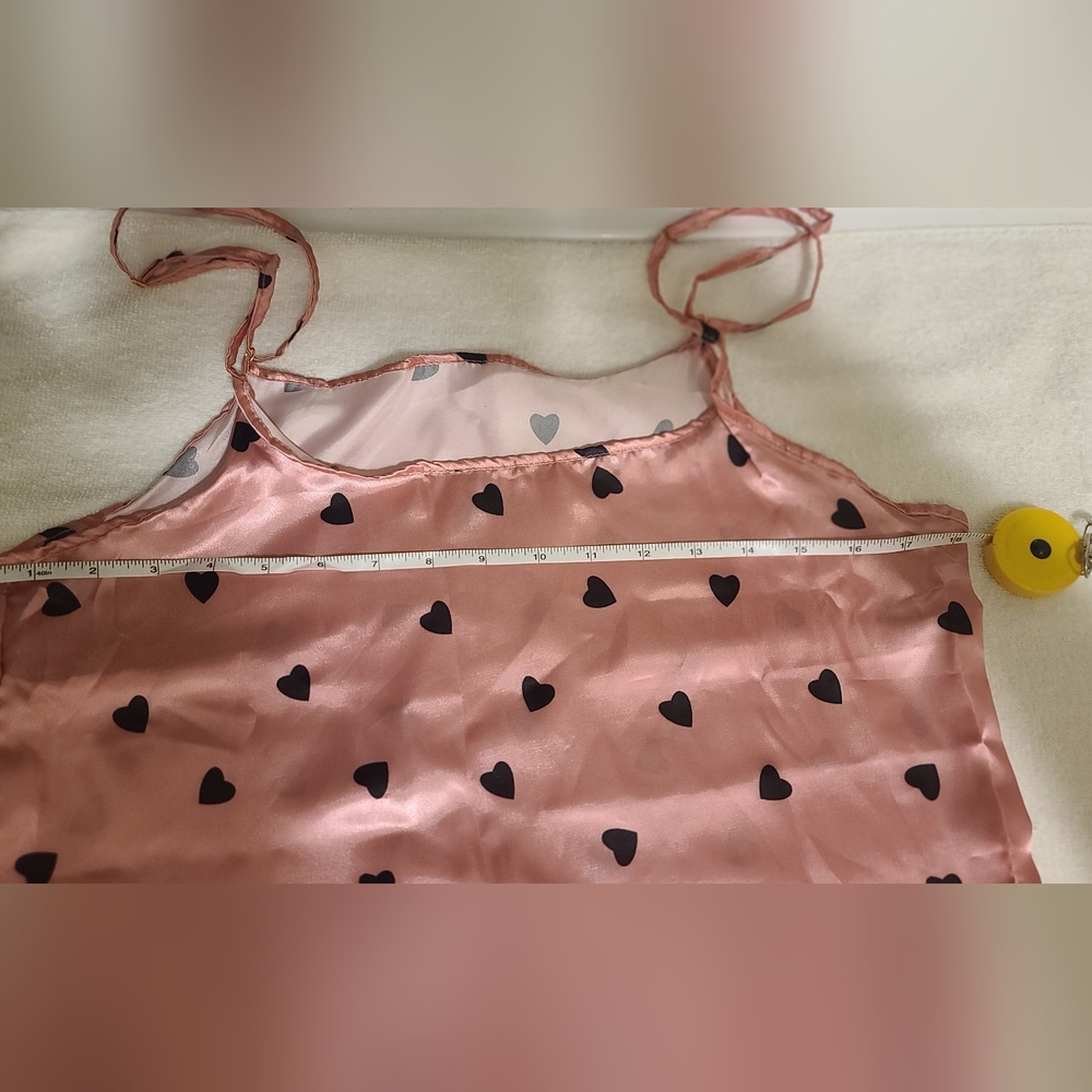 Pijama Pink Satin Cami&Short PJ Set With Black Hearts Size Small/Medium Approx. - Picture 11 of 16